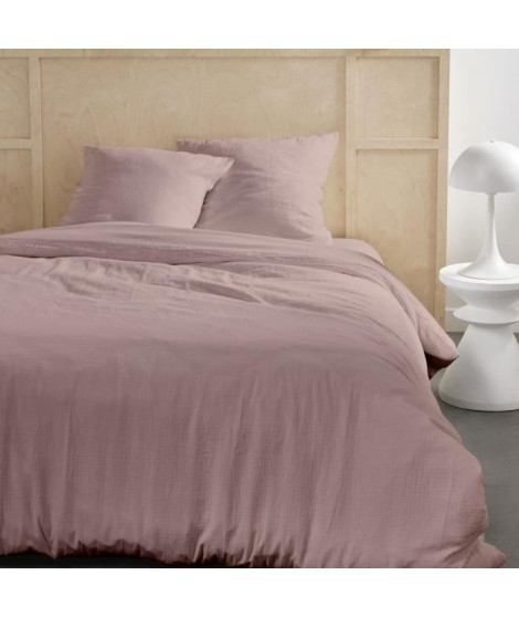 Parure de lit - TODAY - 123666 - 2 personnes - 240x220cm - Gaze de coton unie - Rose des sables