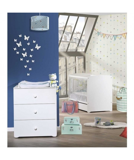 Chambre bébé duo Basic boule: Lit 120x60, commode a langer - Babyprice - Blanc