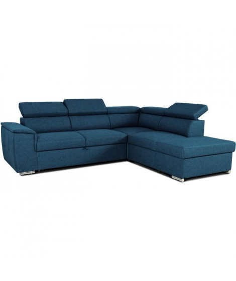 Canapé d'angle convertible réversible avec coffre - 5 places - DAYTONA - Tissu bleu - 260 x 77 / 94 x 216 cm