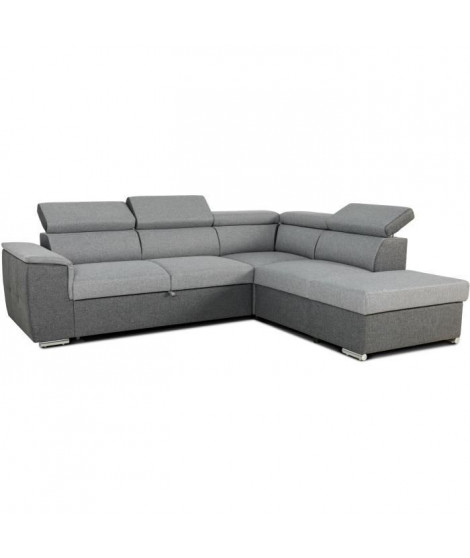 Canapé d'angle convertible réversible avec coffre - 5 places - DAYTONA - Tissu gris et anthracite - 260 x 77 / 94 x 216 cm