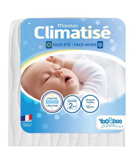 Yoopidoo - Matelas Bébé Climatisé - 60x120 cm - 1 face Été fraîche / 1 face Hiver ouatinée - Sans Traitement chimique