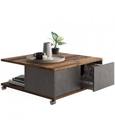 Table basse sur roulettes- Décor Matera et old style foncé - L70 x H36 x P70 cm - Fabriqué en Allemagne TWIN