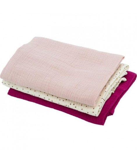 Lot de 3 langes Bambou - DOMIVA - 1 Imprimé + 2 Uni - Rose grenadine - 60x60 cm