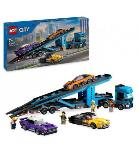 LEGO City 60408 Le camion de transport de voitures de sport, 4 véhicules pour enfants
