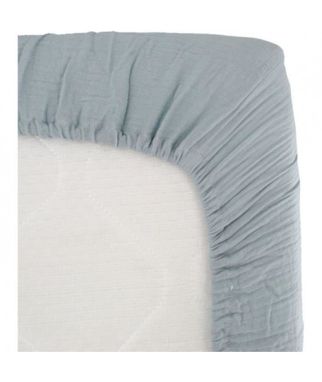 Drap housse lange - DOMIVA - 70x140 cm - Bleu vintage - Gaze de coton
