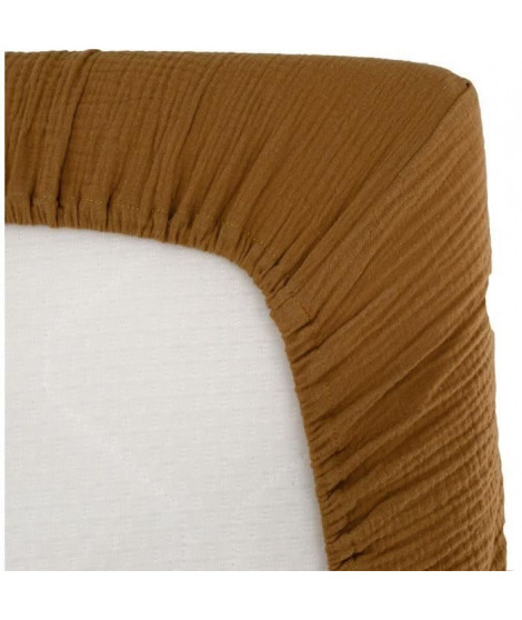Drap housse lange - DOMIVA - AU FIL DE L'EAU - Caramel - 70 x 140 cm