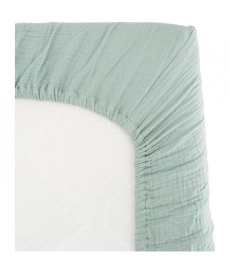 Drap housse lange - DOMIVA - 60x120 cm - Celadon - Gaze de coton