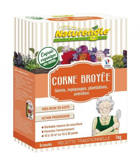 Engrais Corne Broyée - NATURENDIE - Granulés - Pour 10 a 15 m² ou 10 a 20 pieds - 1 kg