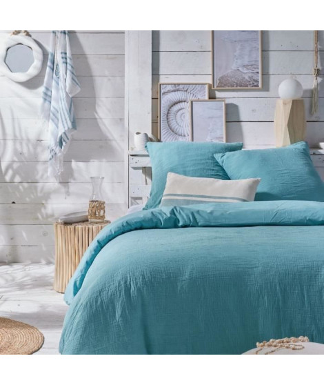 Parure de lit - TODAY - 123331 - 2 personnes - 260x240cm - Gaze de coton unie - Lagon