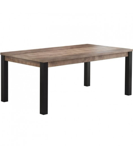 Table a manger EMILE 10 personnes - Mélamine chene brun tabac et noir mat - L200 x P100 x H77 cm - TRENDTEAM