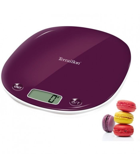 Balance de cuisine électronique - TERRAILLON - MACARON Prune - Capacité 5 Kg - Design élégant