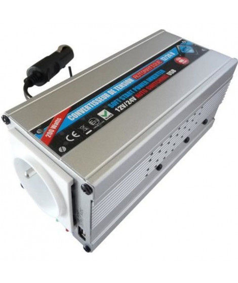 HTC Convertisseur 12 / 24 V Automatique 220 / 240 V 200 W USB 0,5 A