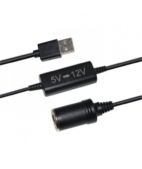Convertisseur prise allume-cigare USB 5V vers 12V - HTC EQUIPEMENT - 12W et cable 120cm