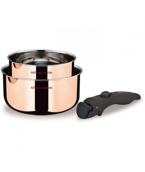 2 casseroles 16-20 cm + 1 poignée - ARTHUR MARTIN - AM720GT - 3 couches triple action - Tous feux dont induction