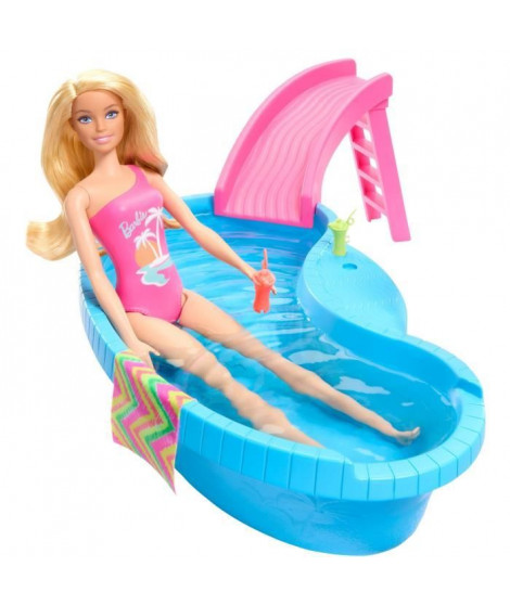 Barbie - Poupée et accessoires - Coffret poupée blonde avec piscine