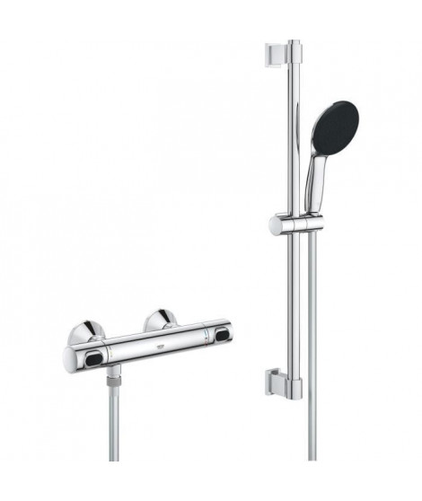 Ensemble de douche avec mitigeur thermostatique, pommeau 1 jet, barre 60cm et flexible - GROHE 34800001 - Economie d'eau - Ch…