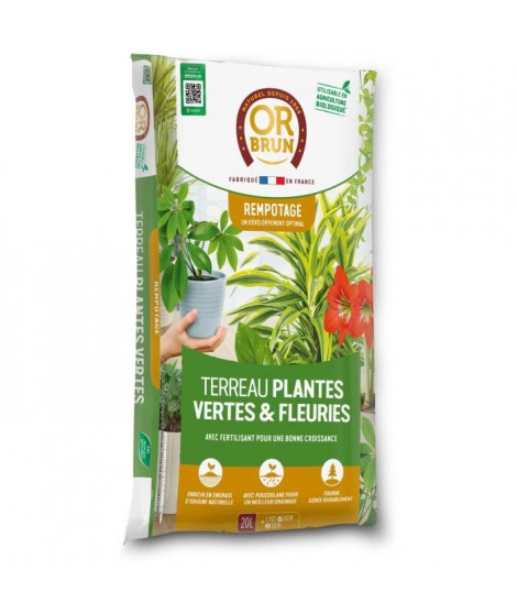 Terreau plantes vertes et fleuries d'intérieur - OR BRUN - OBRTPV20N - 20 L