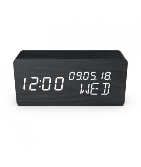 Réveil Thermometre Bois Noir - WOOD - Multifonctions - Activation son/touché