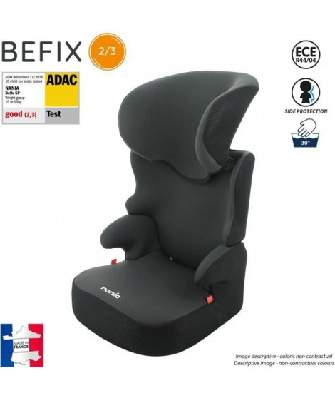 Rehausseur enfant - NANIA - BEFIX - Groupe 2/3 (15 - 36 kg) - 4 étoiles ADAC - Fabrication française - Noir