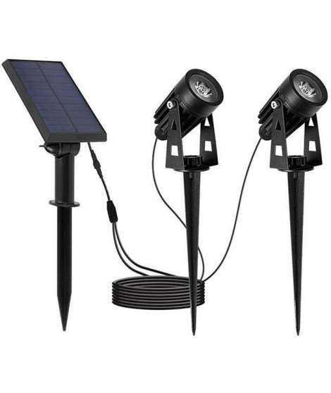 Doubles spots solaires 2 en 1 a piquer ou a fixer - LUMISKY - ROUNDY - H27 cm - LED blanc froid