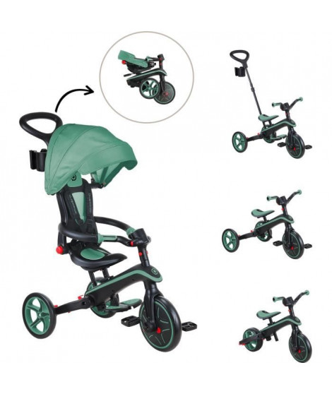 Tricycle évolutif EXPLORER 4 EN 1 PLIABLE - GLOBBER - Olive - Draisienne - de 10 mois a 5 ans - Montage sans outils