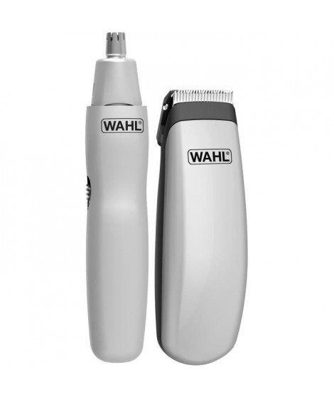 Kit de voyage barbe - WAHL - TRAVEL KIT - Tondeuse a pile - Coupe poils nez / oreilles - 6 réglages - Gris