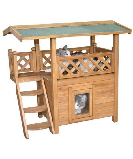 Maisonnette pour chat - KERBL - Lodge - Bois - Marron / Vert - 77 x 50 x 73 cm