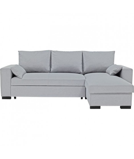 Canapé d'angle convertible - MORGAN CV RV Neve - 3 places - Gris clair avec coffre et coussins déco - CONFORTEAM