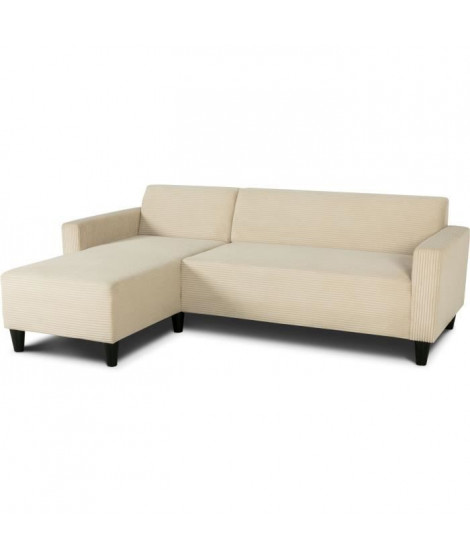 Canapé d'angle fixe reversible 4 places BOB - Velours cotelé - Beige - L 197 x P 138 x H 65