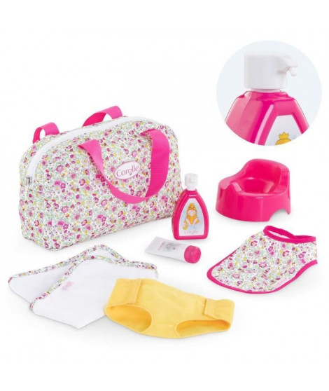 Accessoires poupon - COROLLE - Coffret Accessoires a langer fleuri - Pour poupon 36 et 42 cm - 7 accessoires - Des 2 ans