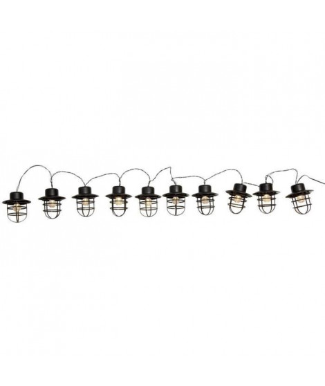 Guirlande lumineuse solaire - LUMISKY - DETROIT - 4 m - Abat jour style industriel - 10 ampoules rondes - LED blanc chaud