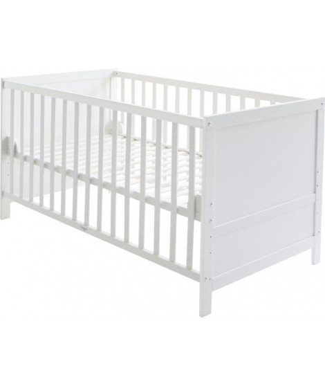 Lit Bébé Évolutif 70x140 - ROBA - Réglable en Hauteur - 3 Barreaux Amovibles - Coins de Transformation Inclus - Bois Blanc
