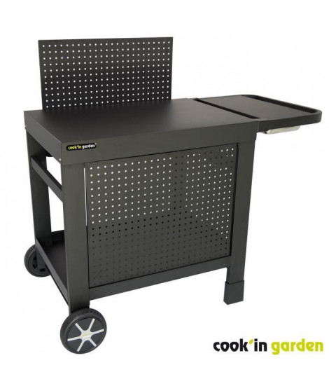 Desserte COOK'IN GARDEN REVA 110 PREMIUM - 100% métal - Surface de travail (L.108 x l.55 cm) - 1 tablette basse, 1 jupe, 1 cr…