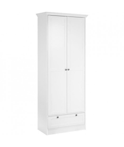 Armoire Landwood - Panneaux de particules et mélaminé - 2 portes - 18 paires - L80 x P39 x H200 cm - Blanc