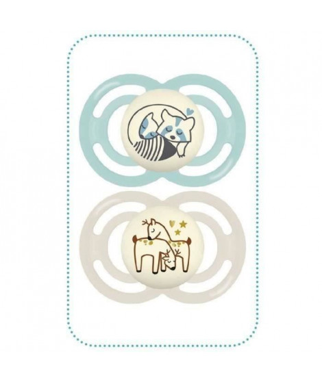 Lot de 2 sucettes avec boîte de stérilisation - MAM - Perfect Nuit - +6 mois - Silicone - Vert d'eau et beige