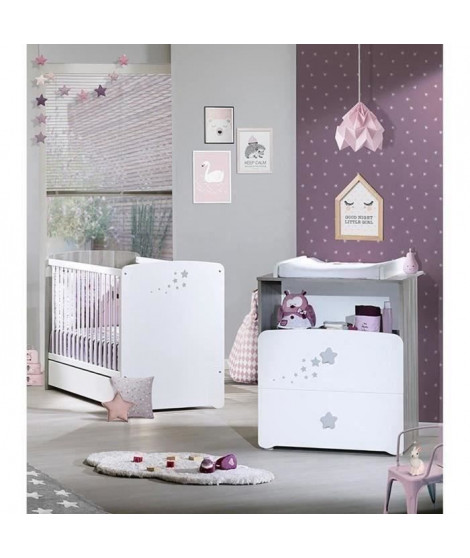 Chambre bébé duo Nao: lit 120x60, commode a langer - Babyprice - Blanc
