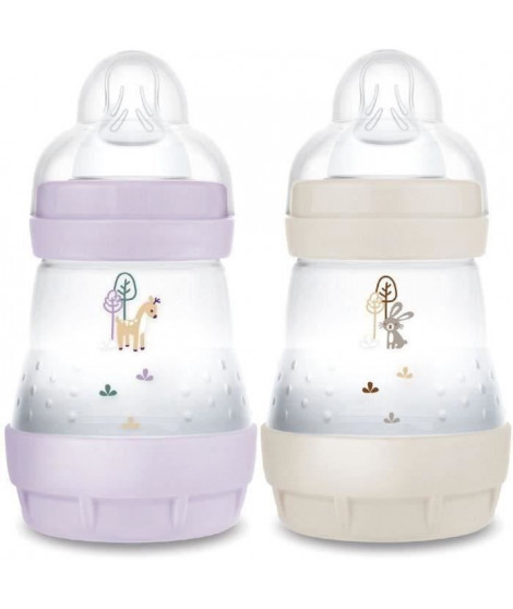 Lot de 2 Biberons - MAM - Easy Start - Anti-colique - 160 ml - Tétine débit 1 - Lilas + Sable