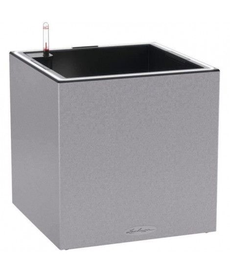 Pot de fleur LECHUZA Canto Stone Cube 40 - kit complet LED, gris pierre