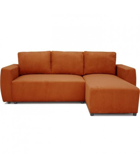 Canapé d'angle convertible 3 a 4 places PHARELL - Tissu velours cotelé terracotta - Réversible - L 224 x P 155 x H 85 cm