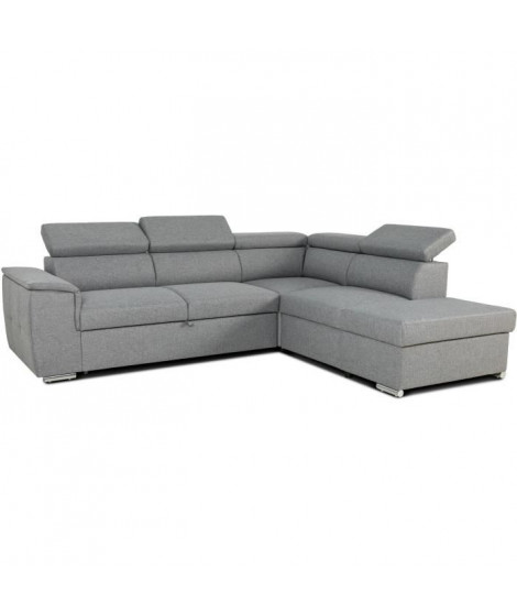 Canapé d'angle convertible réversible avec coffre - 5 places - DAYTONA - Tissu gris - 260 x 77 / 94 x 216 cm