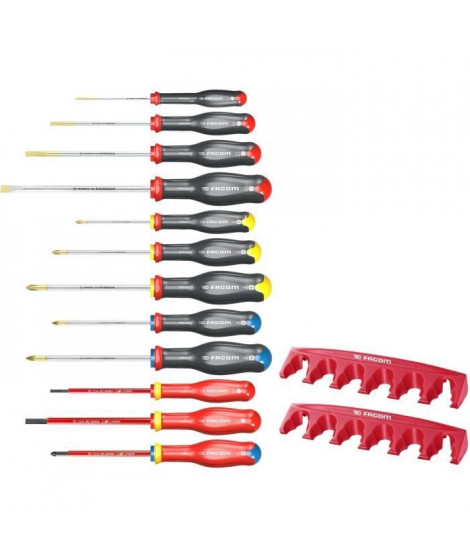 Jeu de 12 tournevis PROTWIST + 2 racks de rangement - FACOM - AT.J12R1PB