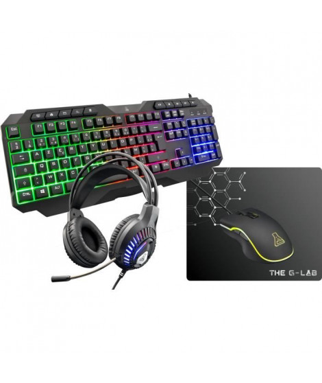 COMBO GAMING 4en1 - THE G-LAB - COMBO-PLUTONIUM/FR - Clavier et Souris rétroéclairé Casque Gaming Rétroéclairé + Tapis de souris