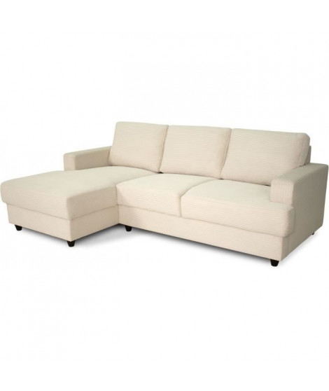 Canapé d'angle gauche 4 places - PAUL in cord - Tissu Beige - 216 x 141 x 79 cm - Fabriqué en Ukraine