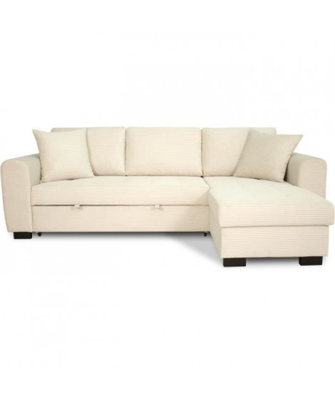 Canapé d'angle convertible réversible - 4 places - HAMILTON - Tissu Beige - L 245 x P 150 x H 86 - Fabriqué en Ukraine