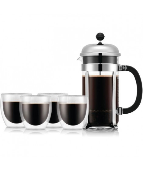 Cafetiere a piston - BODUM - CHAMBORD SET - 8 tasses 1.0 l + 4 verres PAVINA double paroi 25 cl