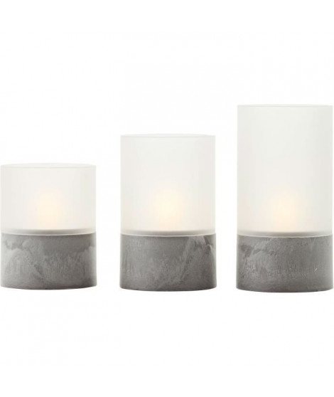Lot 3 Lampes a poser LED BOUGIE BRILLIANT - 2500K - Plastique et verre - Gris et blanc mat