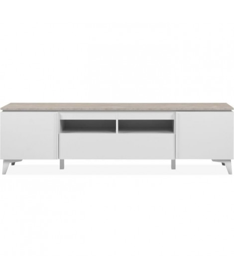 Meuble TV Bertrix 56A - Décor travertin / blanc - Panneaux de particules - 177 x 51,5 x 40 cm