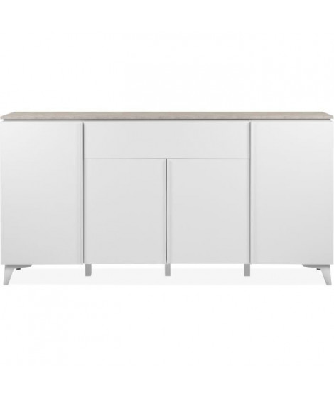 Buffet Bertrix 51A - Décor travertin / blanc - Panneaux de particules - 4 portes et étageres - 1 tiroir central - 177 x 92 x …