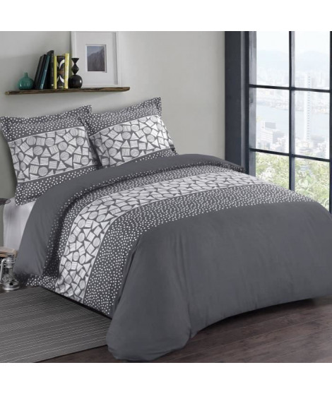 VISION Parure de couette Arthur - 100% coton - 1 housse de couette 140 x 200 cm + 1 taie d'oreiller 65 x 65 cm - Gris anthracite
