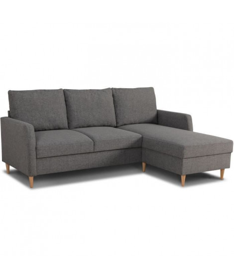 Canapé d'angle fixe 3 places CHIPY - Tissu anthracite - Réversible - L 192 x P 137 x H 82 cm - Pieds noir